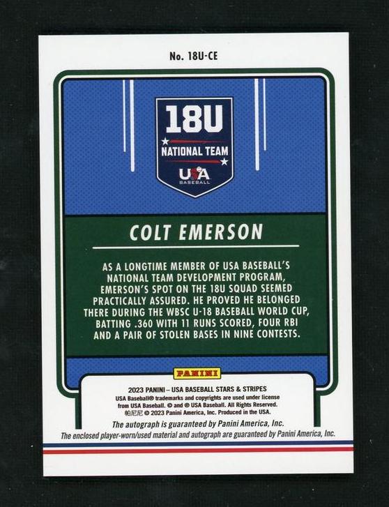 2023 Panini Stars & Stripes Colt Emerson #18U-CE Patch Auto /25