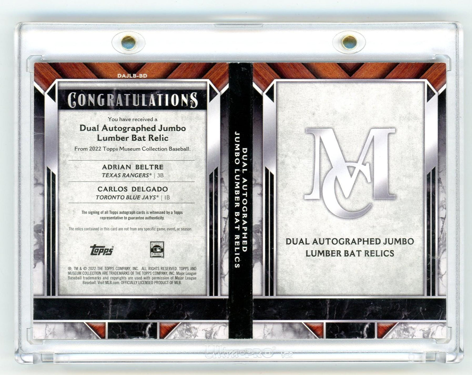 2022 Topps Museum Collection Adrian Beltre Carlos Delgado DAJLB-BD Auto /5
