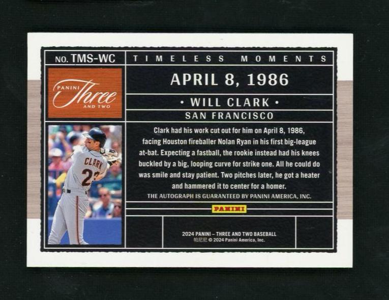 2022 Panini Three and Two TMS-WC Will Clark Timeless Moments San Francisco Auto