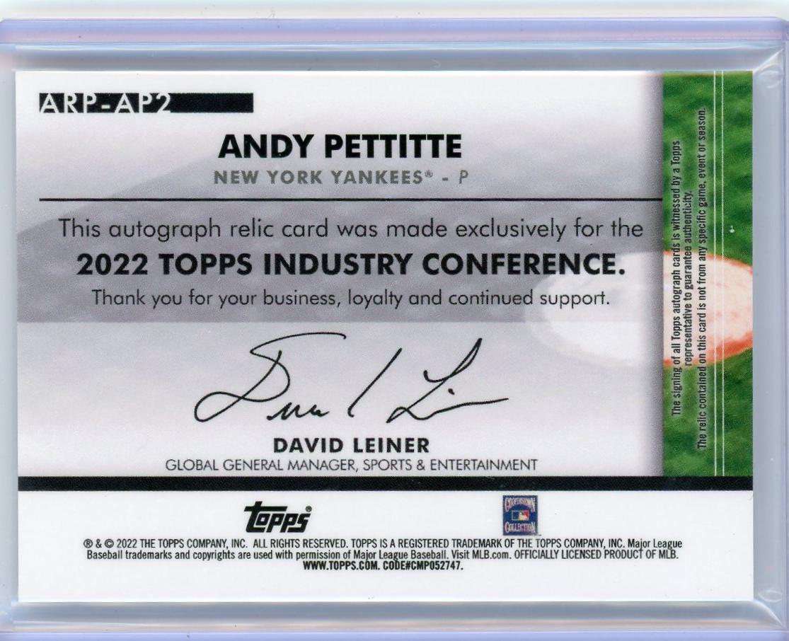 2022 Topps Industry Conference Patch Andy Pettitte #ARP-AP2 Auto