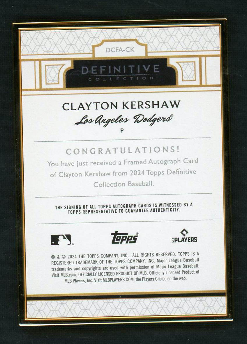 2024 Topps Definitive Collection DCFA-CK Clayton Kershaw Los Angeles Dodgers Auto