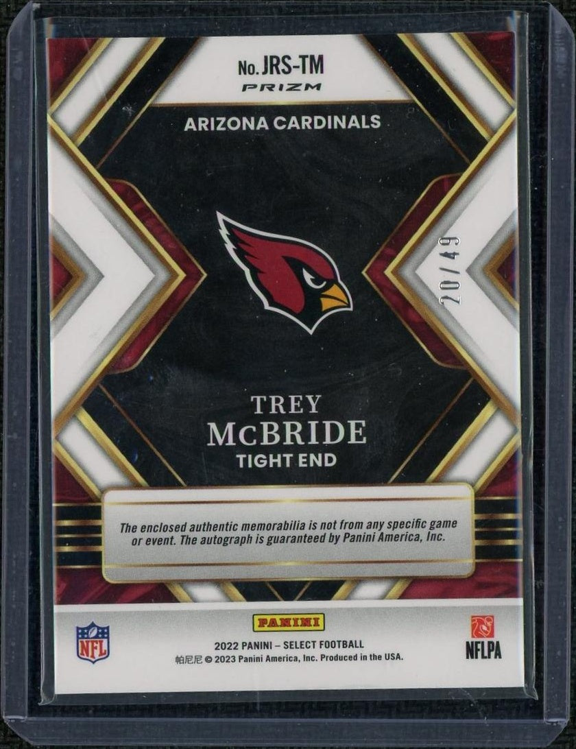 2022 Panini Select Trey McBride Prizm Rookie /49 Patch Auto Arizona 