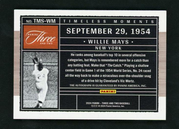 2023 Panini Three and Two TMS-WM Willie Mays Timeless Moments New York Auto