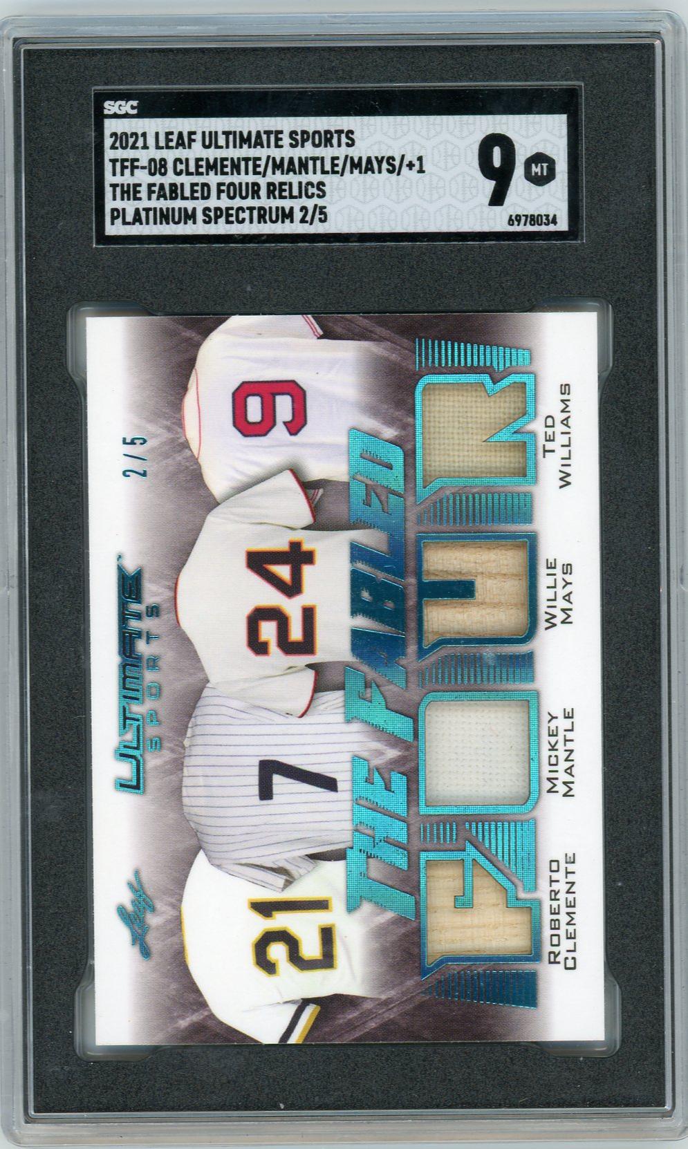 2021 Leaf Ultimate Sports Platinum Spectrum Clemente/Mantle/Mays/Williams #TFF-08 /5 SGC 9