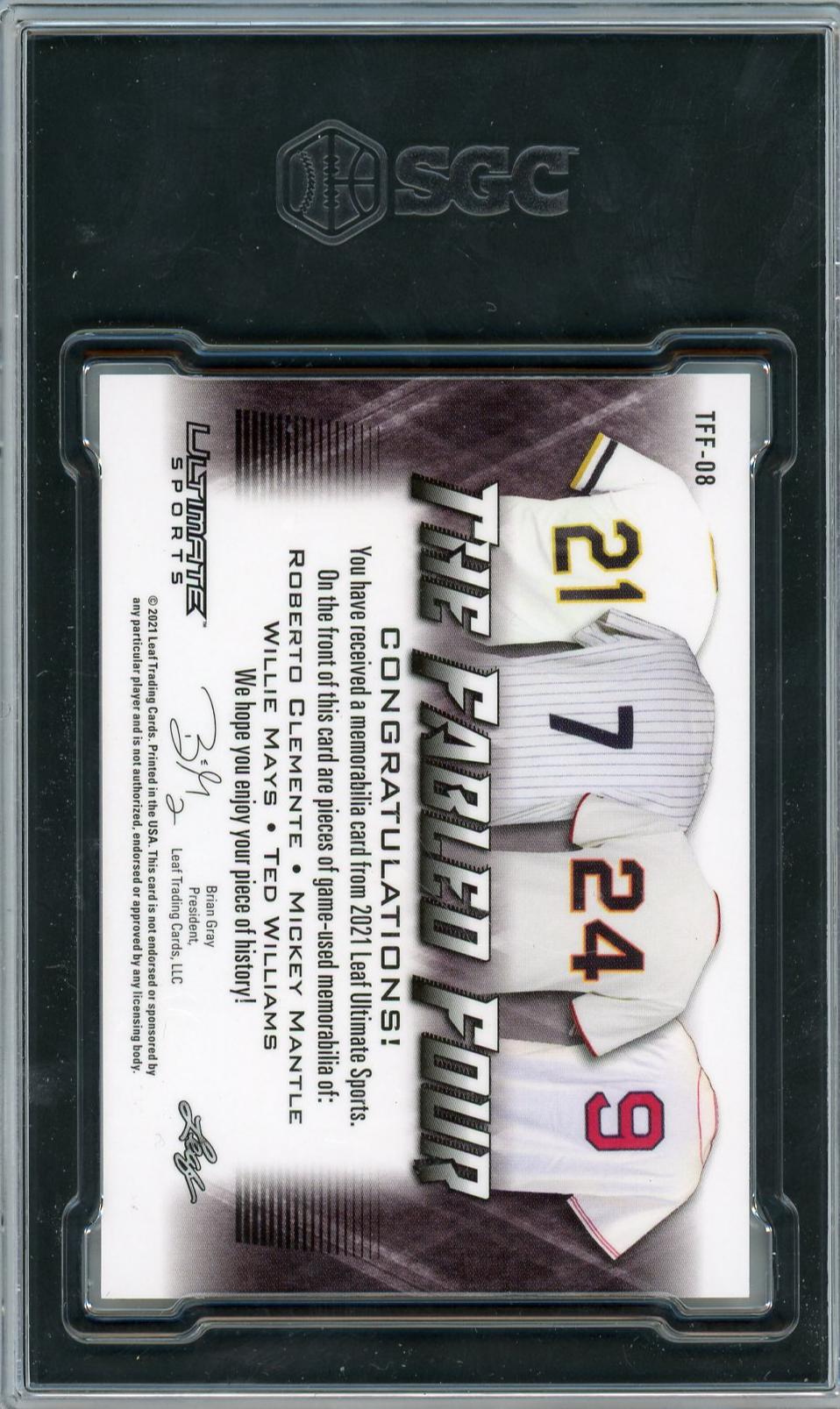 2021 Leaf Ultimate Sports Platinum Spectrum Clemente/Mantle/Mays/Williams #TFF-08 /5 SGC 9