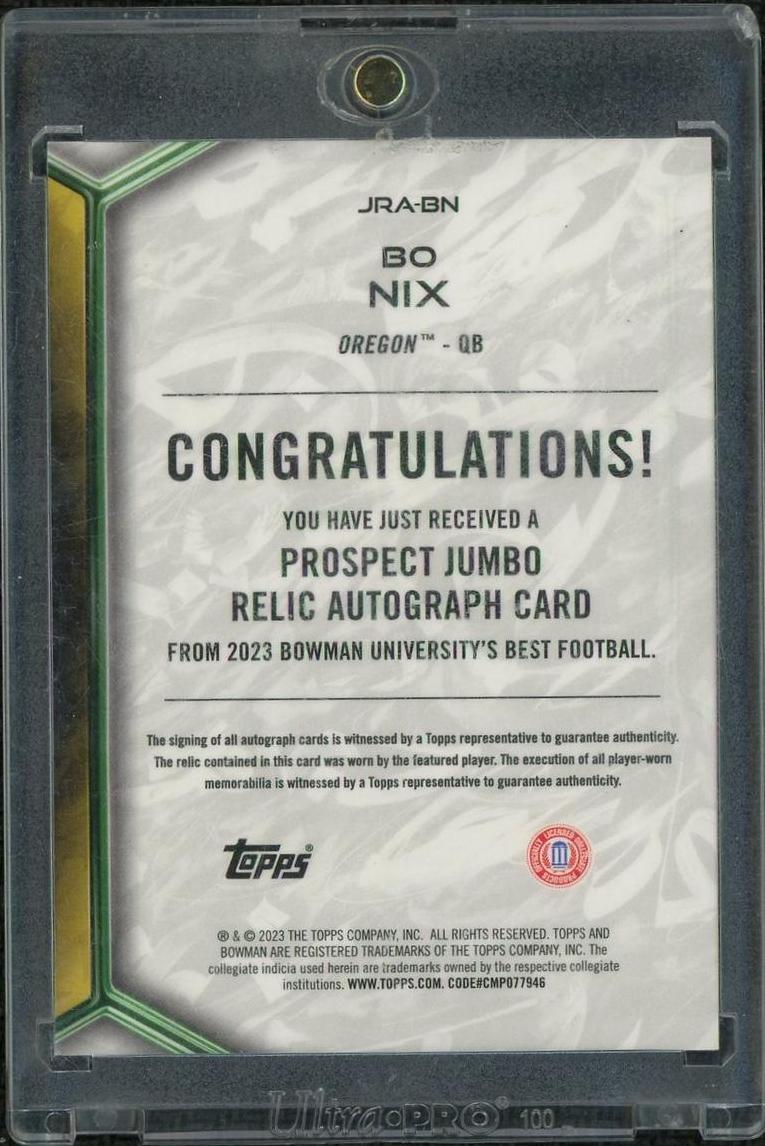 2023 Bowman Best Bo Nix #JRA-BN Auto Patch
