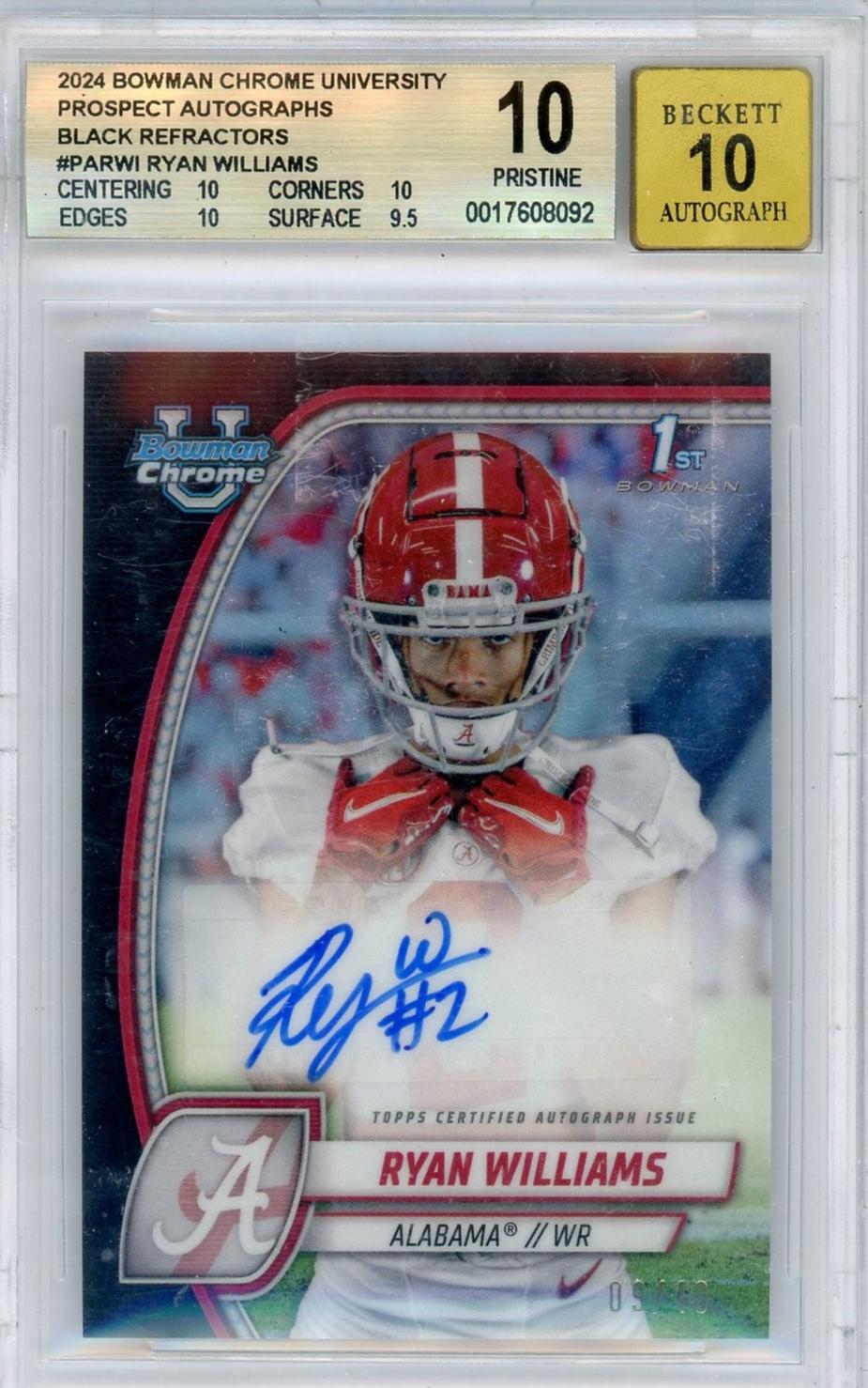 2024 Bowman Chrome Black Refractors Ryan Williams #PA-RWI Auto /60 BGS 10 Auto 10