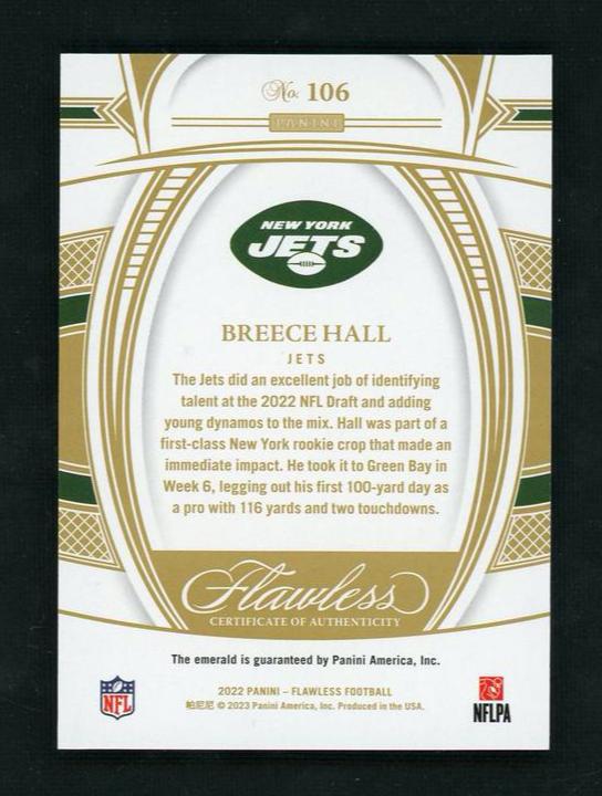 2022 Panini Flawless 106 Breece Hall Rookie /25 Jets