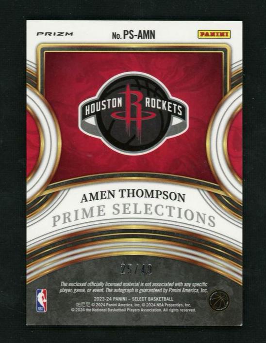 2023 Panini Select PS-AMN Amen Thompson Prime Selections Prizm Rookie /49 Houston Rockets Auto