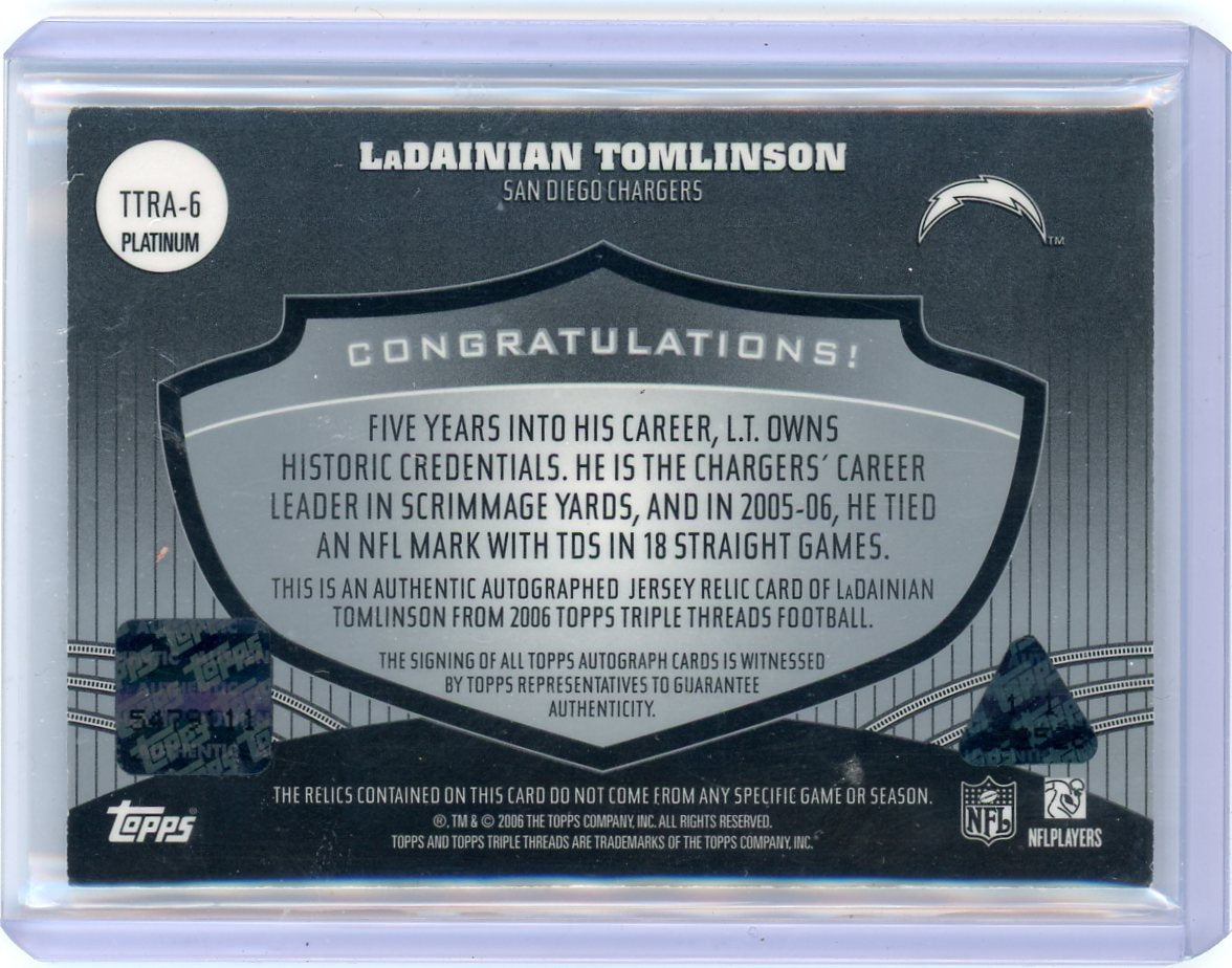 2006 Topps Triple Threads Platinum LaDainian Tomlinson #TTRA-6 Auto 1/1
