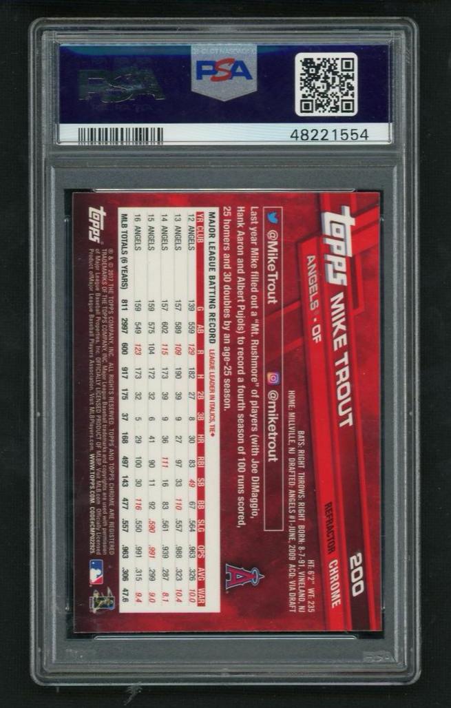2017 Topps Chrome Refractor Mike Trout #200 PSA 10