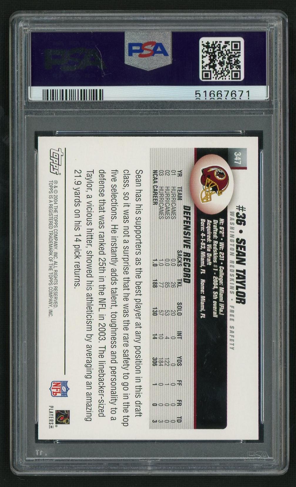 2004 Topps #347 Sean Taylor PSA 10