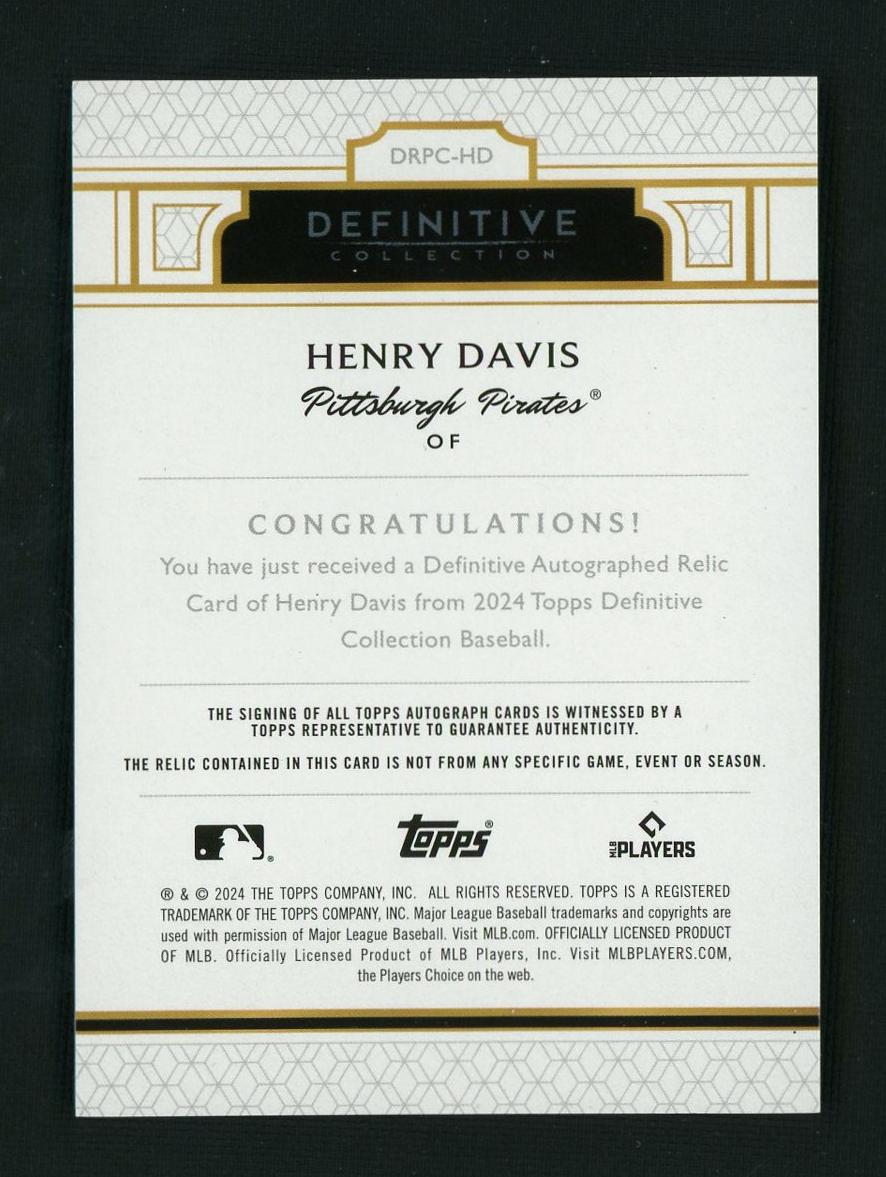 2024 Topps Definitive RC Auto Patch Henry Davis #DRPC-HD /50