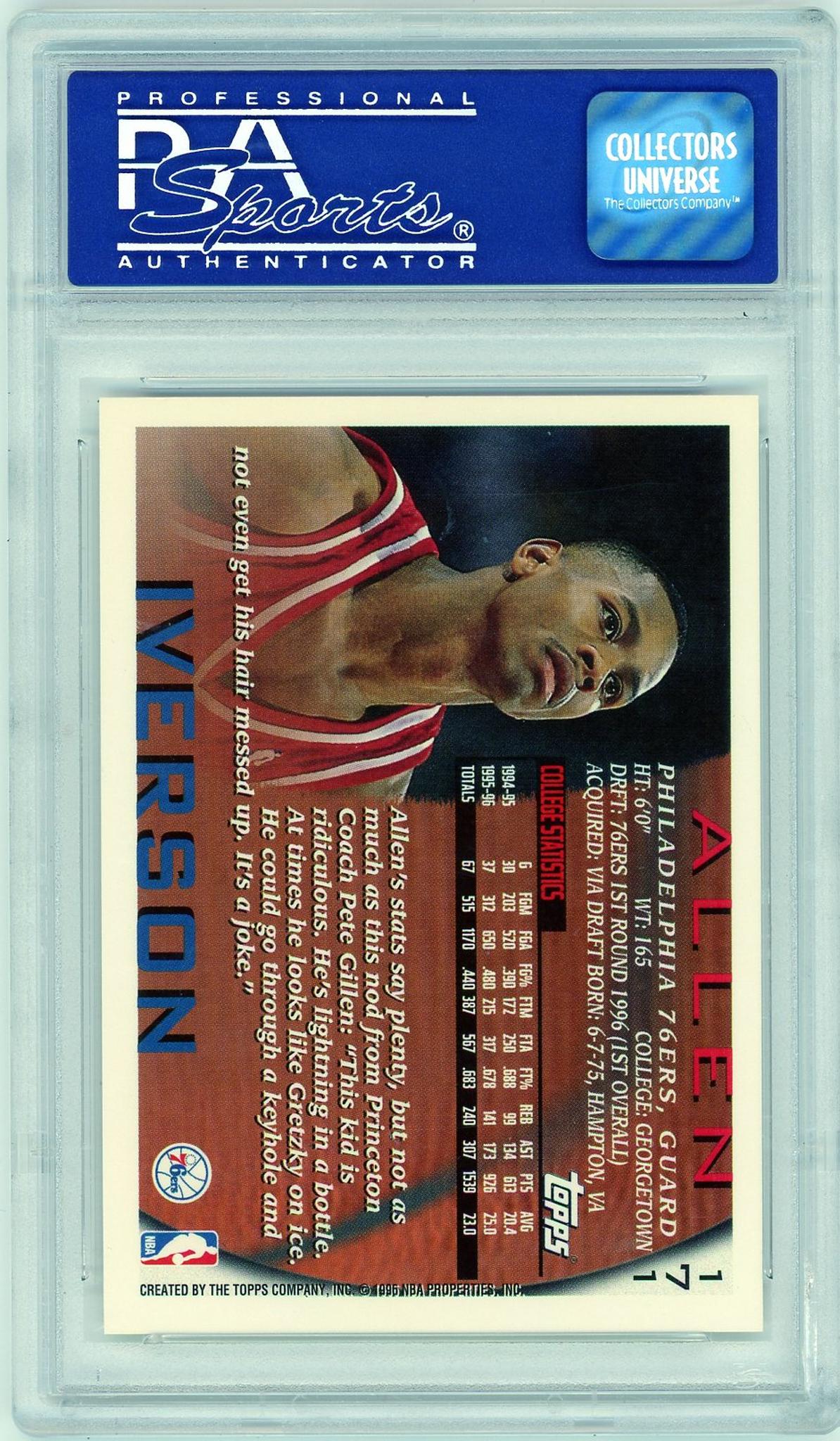 1996 Topps #171 Allen Iverson Rookie PSA 9 Mint Philadelphia 76ers