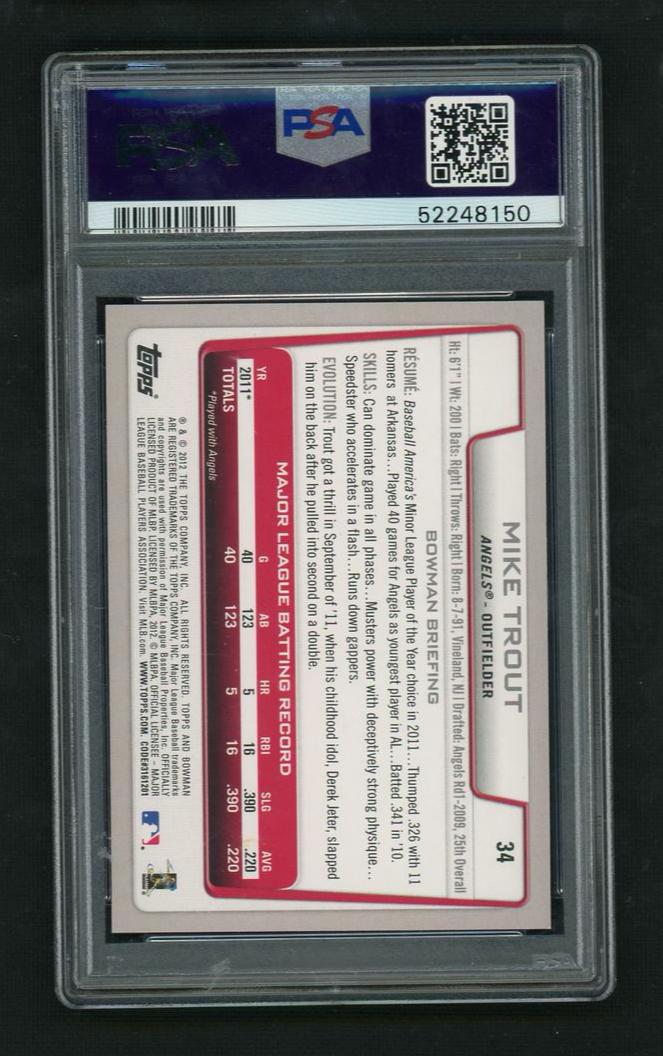 2012 Bowman Mike Trout #34 PSA 10