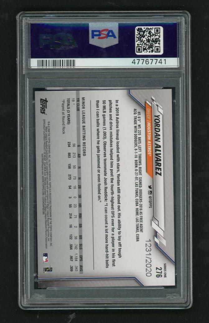 2020 Topps Series 1 Yordan Alvarez #276 Gold RC PSA 9