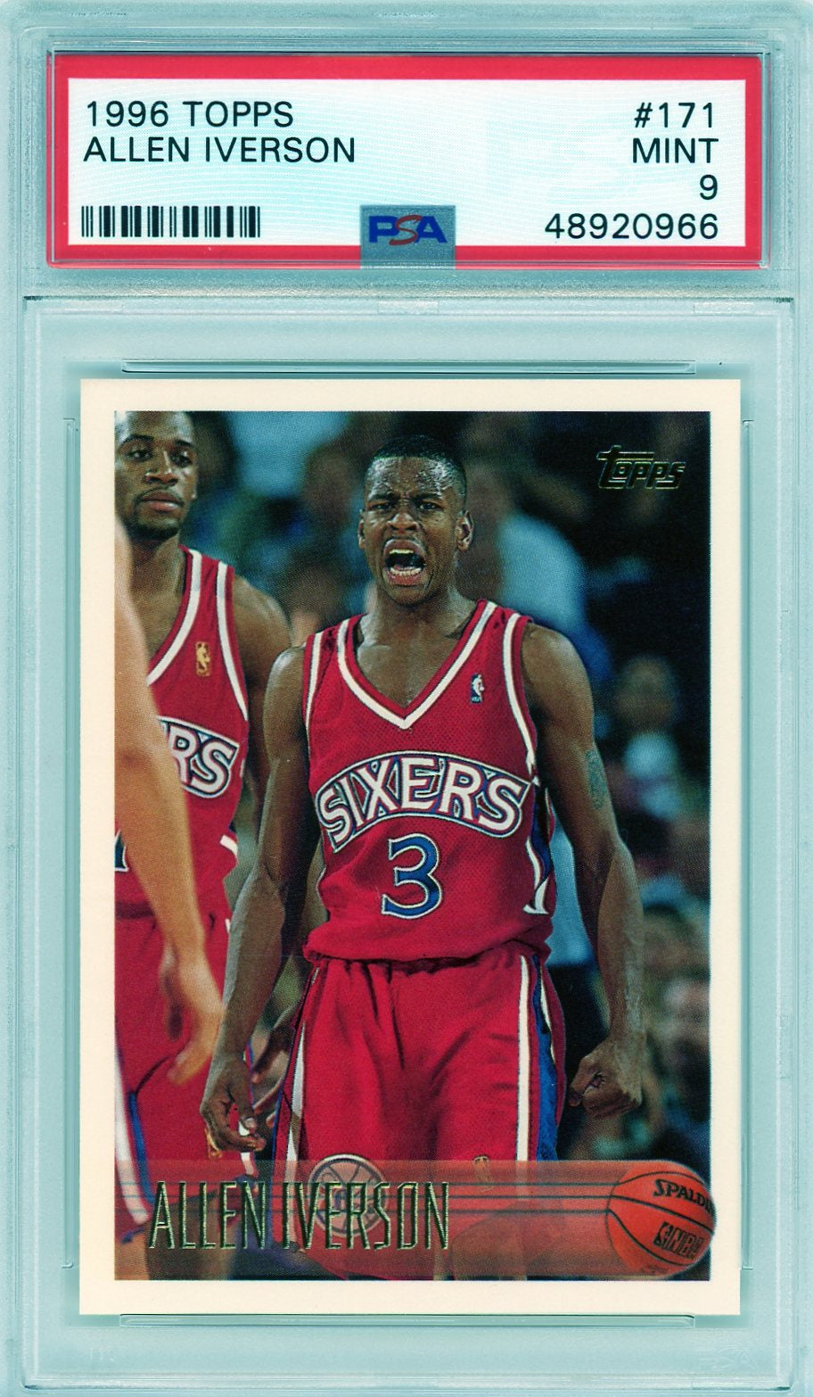 1996 Topps #171 Allen Iverson Rookie PSA 9 Mint Philadelphia 76ers