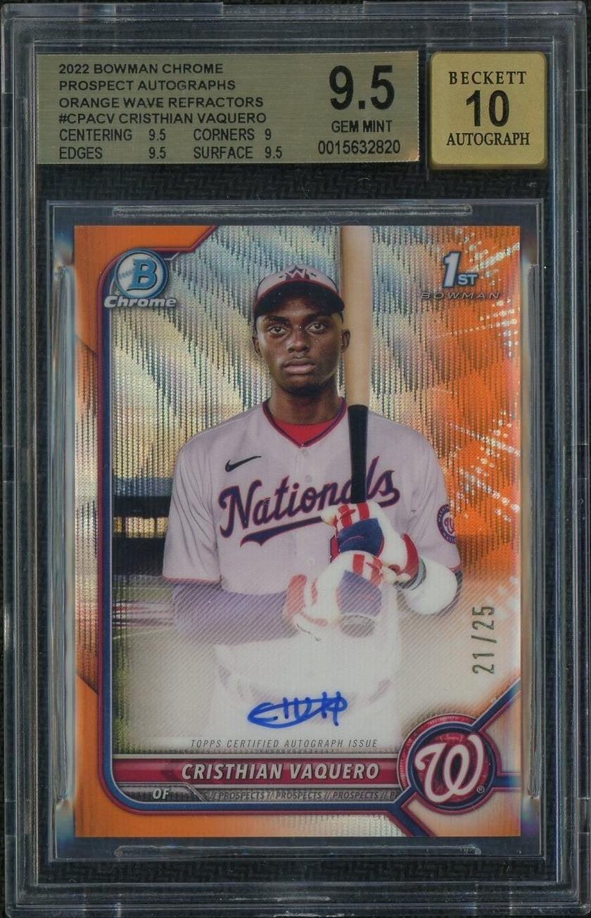 2022 Bowman Chrome Cristian Vaquero Prospect Auto Orange Wave /25 BGS 9.5 