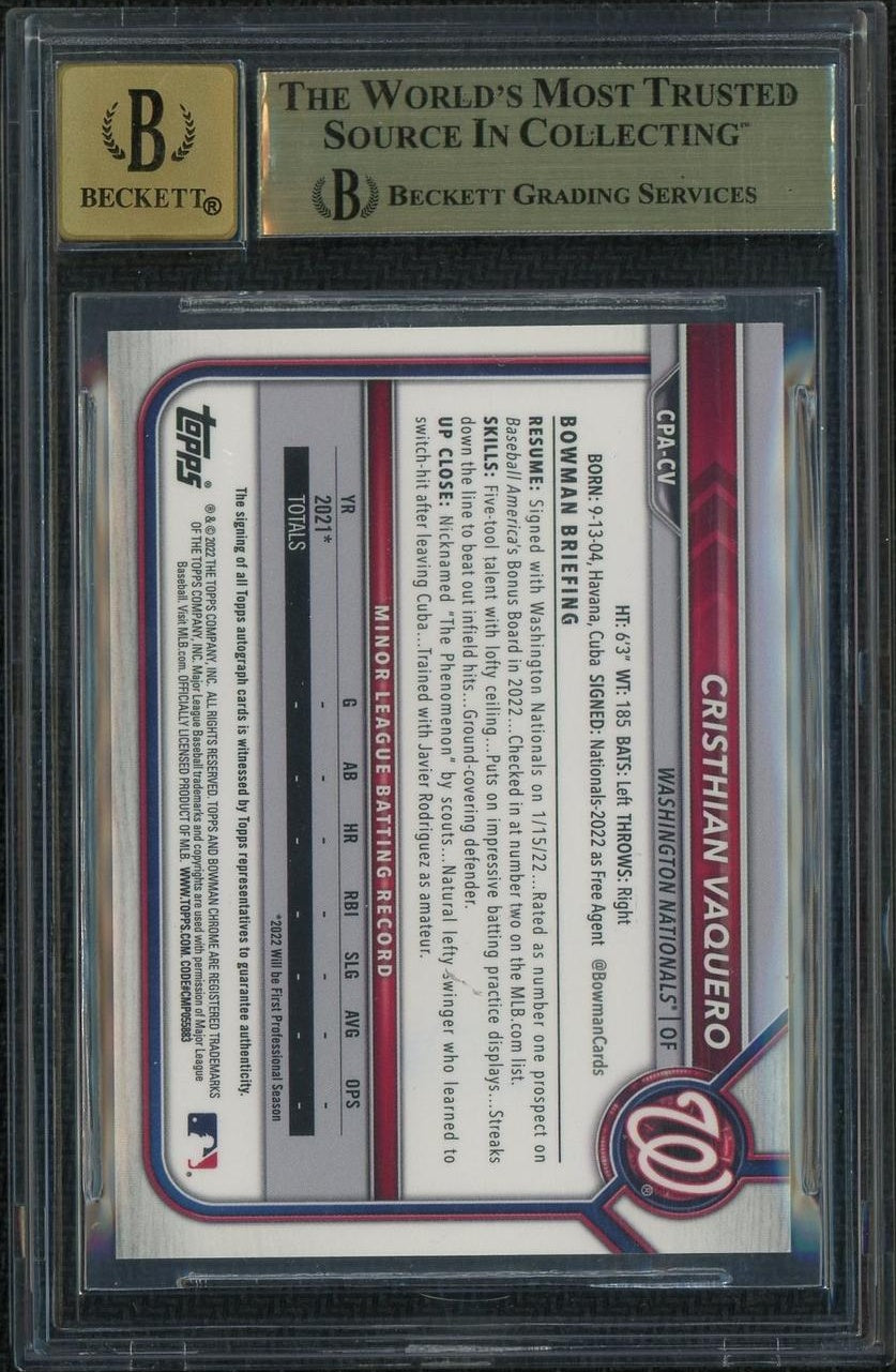 2022 Bowman Chrome Cristian Vaquero Prospect Auto Orange Wave /25 BGS 9.5 