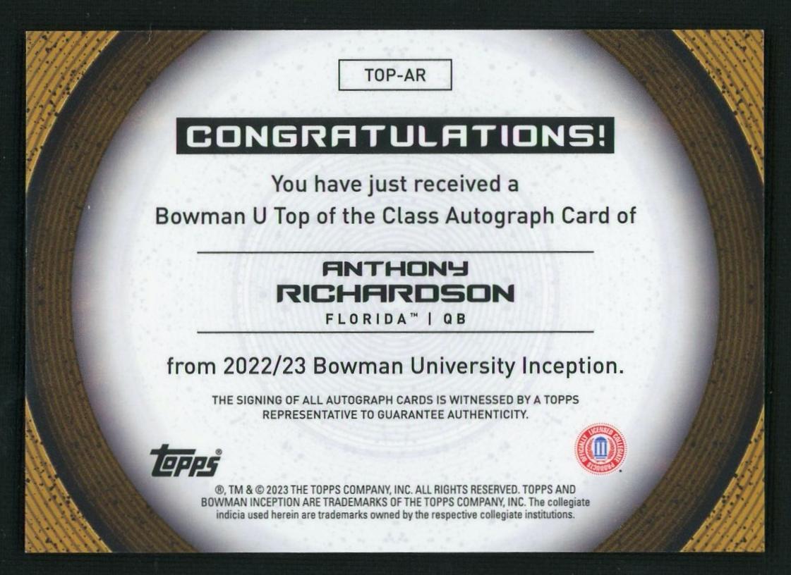 2022 Bowman Inception Anthony Richardson #TOP-AR Auto /100