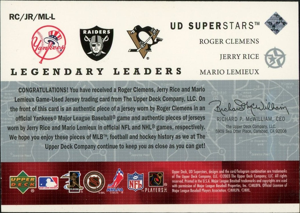 2003 Upper Deck UD Superstars Roger Clemens Jerry Rice Mario Lemieux  /250