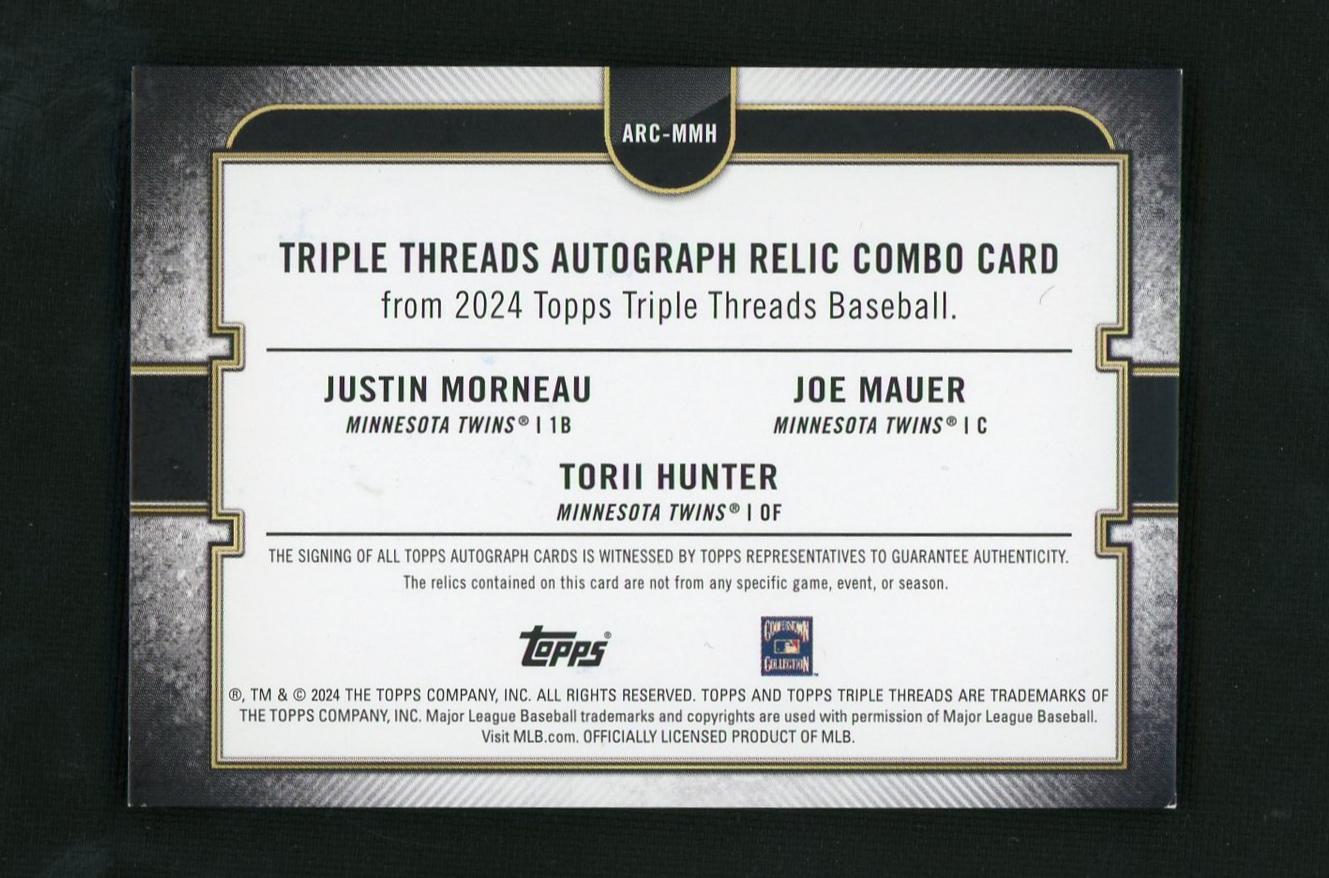 2024 Topps Triple Threads #ARC-MMH Justin Morneau Joe Mauer Torii Hunter /18