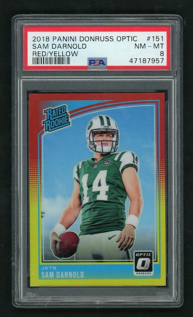 2018 Panini Donruss Optic Rated Rookie Sam Darnold #151 Red/Yellow PSA 8