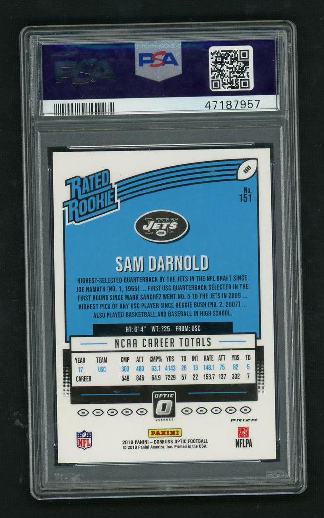 2018 Panini Donruss Optic Rated Rookie Sam Darnold #151 Red/Yellow PSA 8