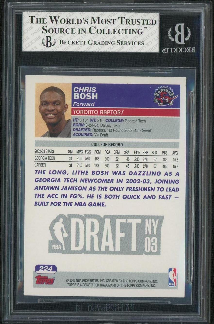 2003 Topps #224 Chris Bosh Draft Pick BGS 8