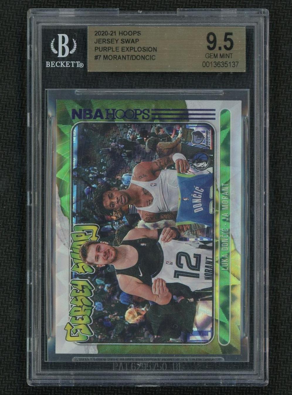 2020 Panini NBA Hoops Luka Doncic Ja Morant Jersey Swap Purple BGS 9.5