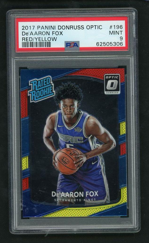 2017 Donruss Optic #196 De'Aaron Fox Rated Rookie Red and Yellow PSA 9