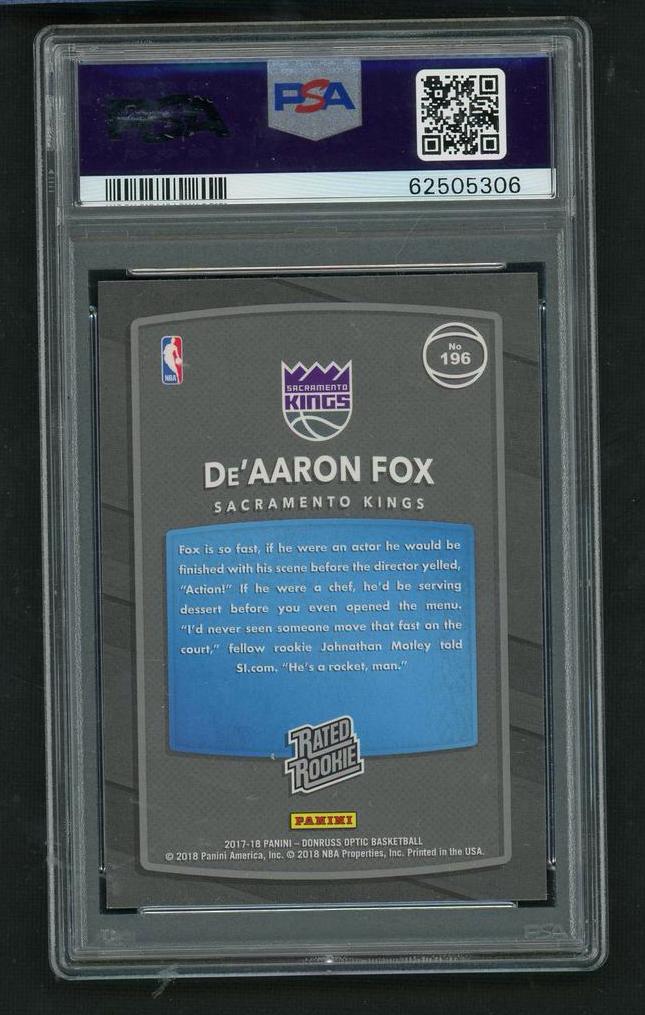 2017 Donruss Optic #196 De'Aaron Fox Rated Rookie Red and Yellow PSA 9