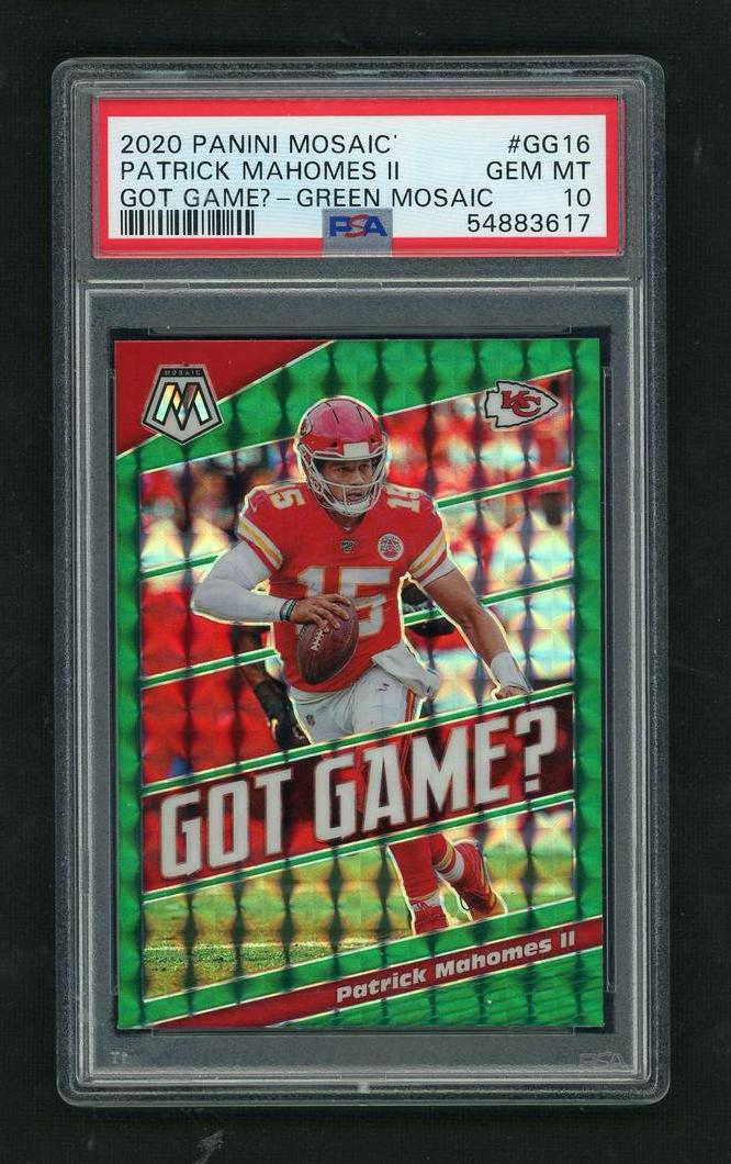 2020 Panini Mosaic #16 Patrick Mahomes II Got Game? Green Mosaic Prizm PSA 10