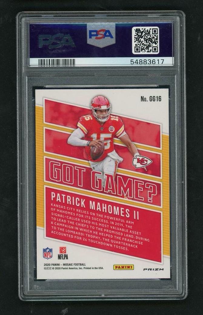 2020 Panini Mosaic #16 Patrick Mahomes II Got Game? Green Mosaic Prizm PSA 10