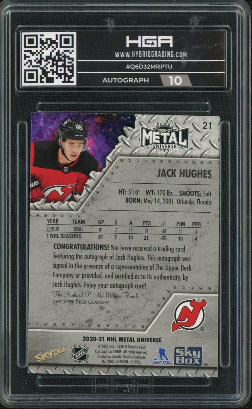 2020 Skybox Metal Universe #21 Jack Hughes Silver Autographs HGA 9