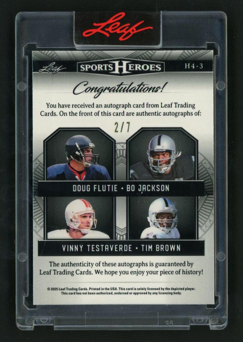 2025 Leaf Sports Heroes H4-3 Doug Flutie Bo Jackson Vinny Testaverde Tim Brown Sports Heroes /7 Auto