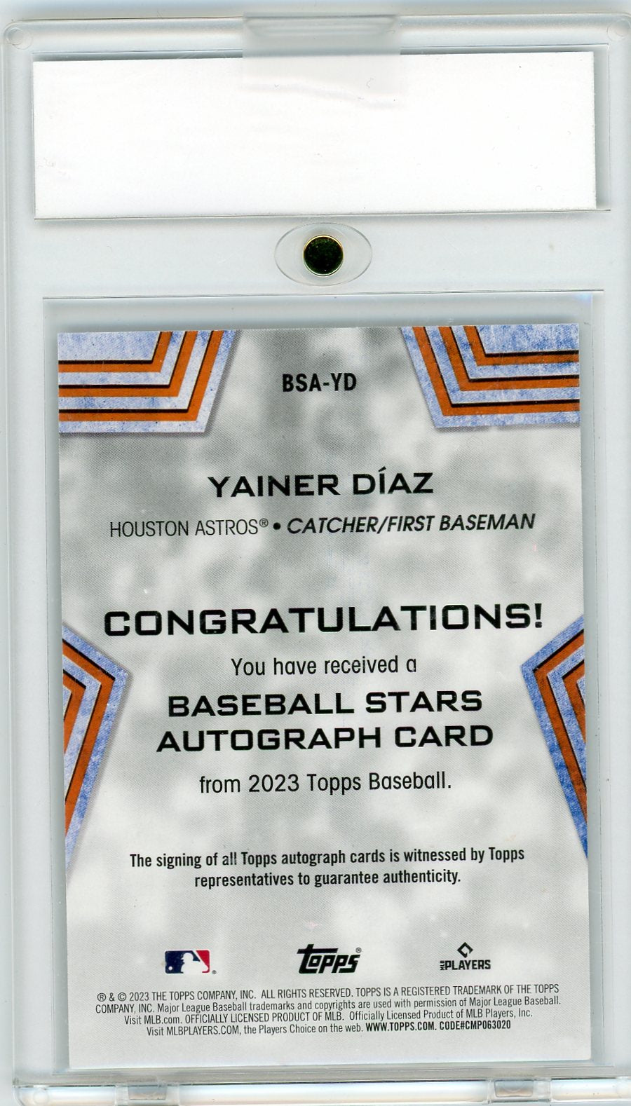 2023 Topps Baseball Stars Yainer Díaz #BSA-YD RC Auto /199