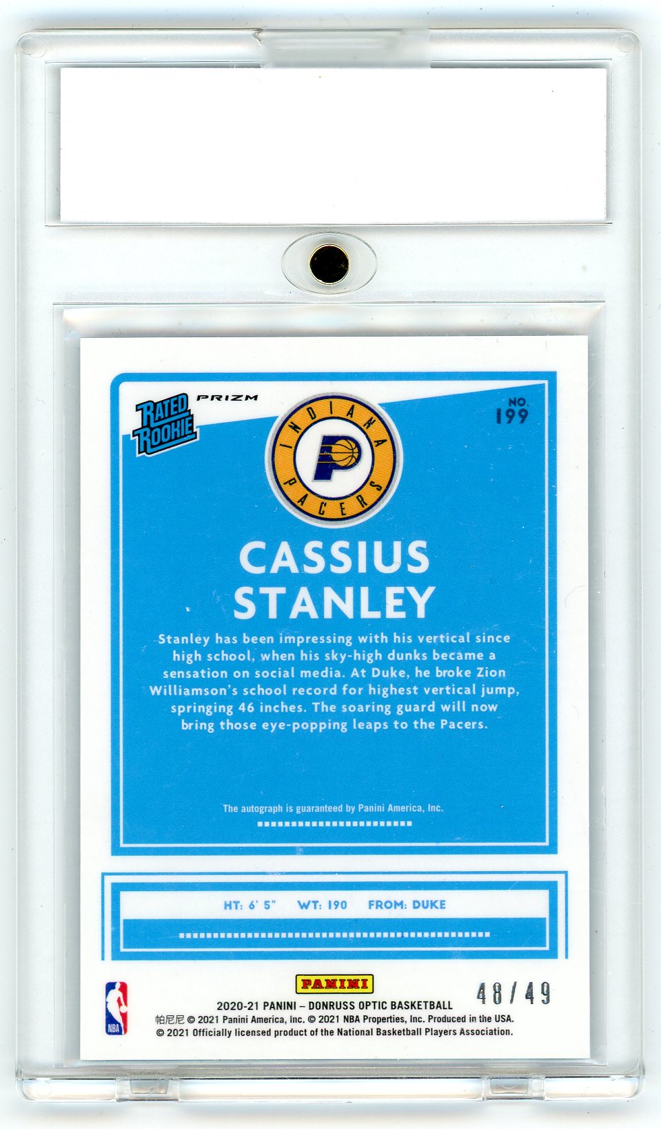 2020-21 Panini Donruss Optic Blue Cassius Stanley #199 RC Auto /49
