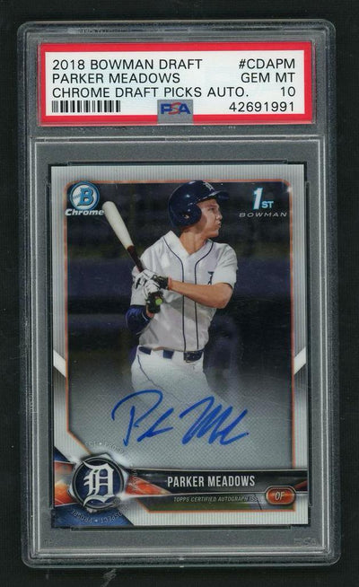 2018 Bowman Chrome Draft Picks Parker Meadows #CDAPM 1st Bowman Auto PSA 10