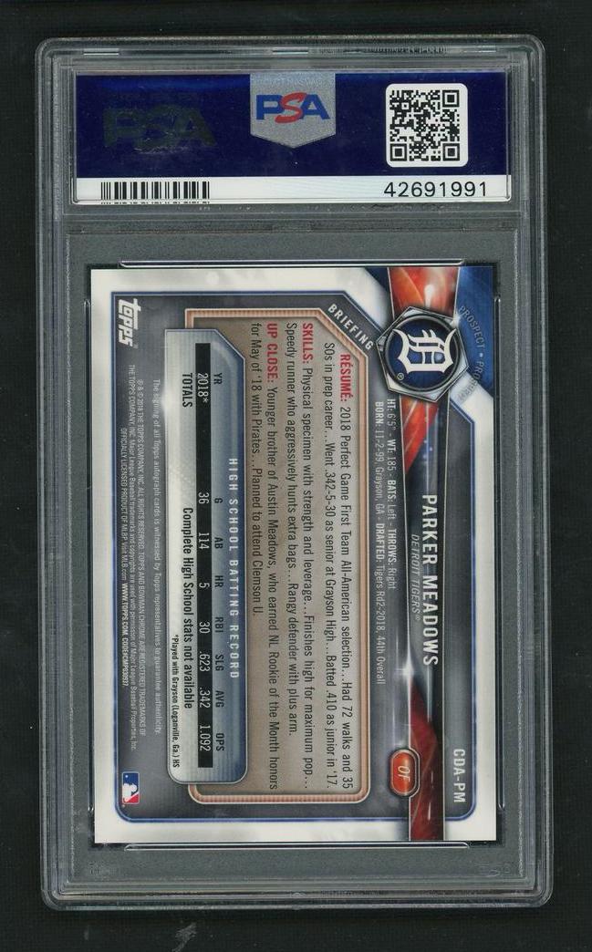 2018 Topps Bowman Draft Chrome Parker Meadows #CDAPM Auto PSA 10 RC