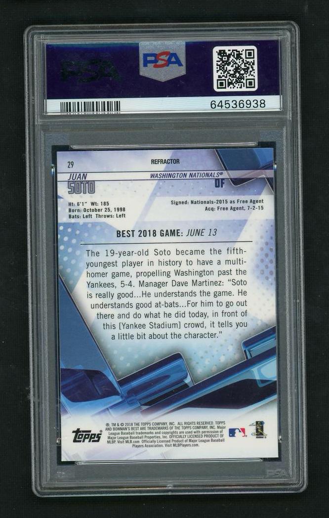 2018 Bowman's Best #29 Juan Soto Refractor PSA 10
