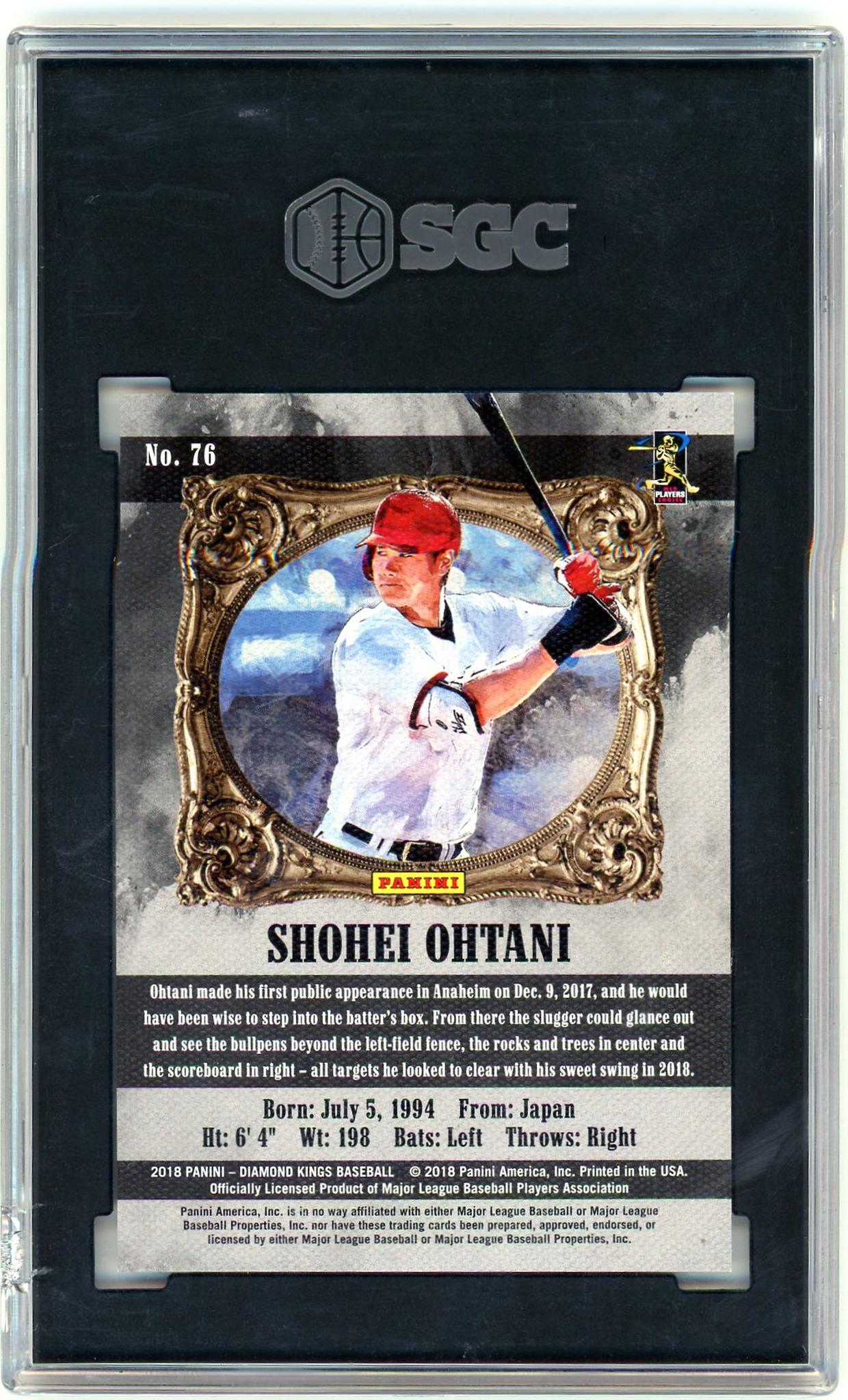 2018 Panini Diamond Kings Black Frame Shohei Ohtani #76 RC SGC 10