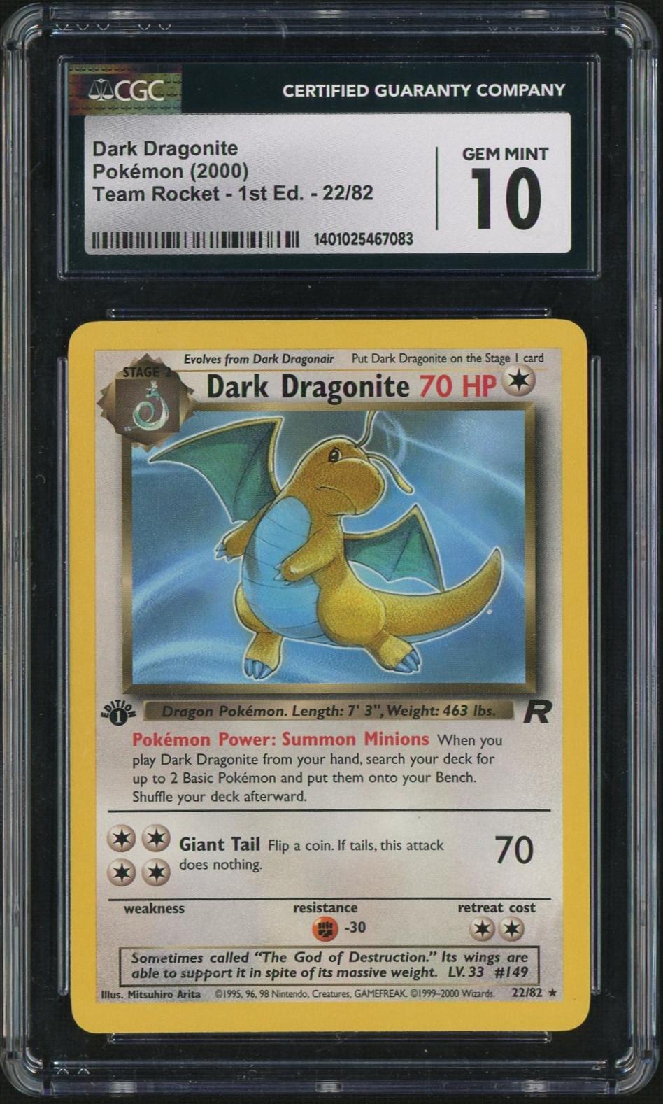 2000 Nintendo Pokemon #22/82 Dark Dragonite Team Rocket - 1st Ed. CGC 10