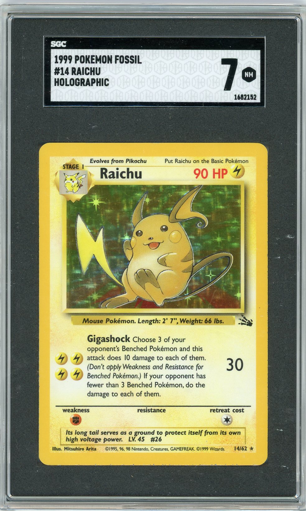 1999 Pokemon Fossil Holo Raichu #14 SGC 7