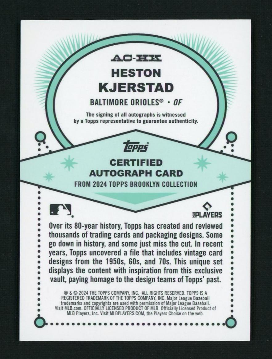2024 Topps Brooklyn Collection AC-HK Heston Kjerstad Rookie /40 Baltimore Orioles Auto
