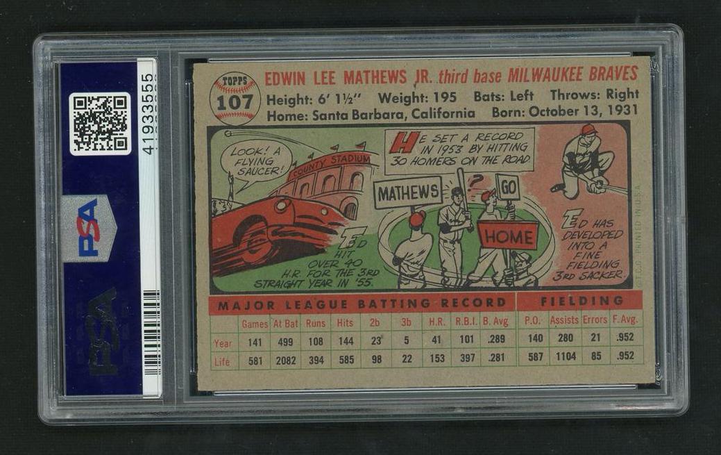 1956 Topps Gray Back Ed Mathews #107 PSA 6