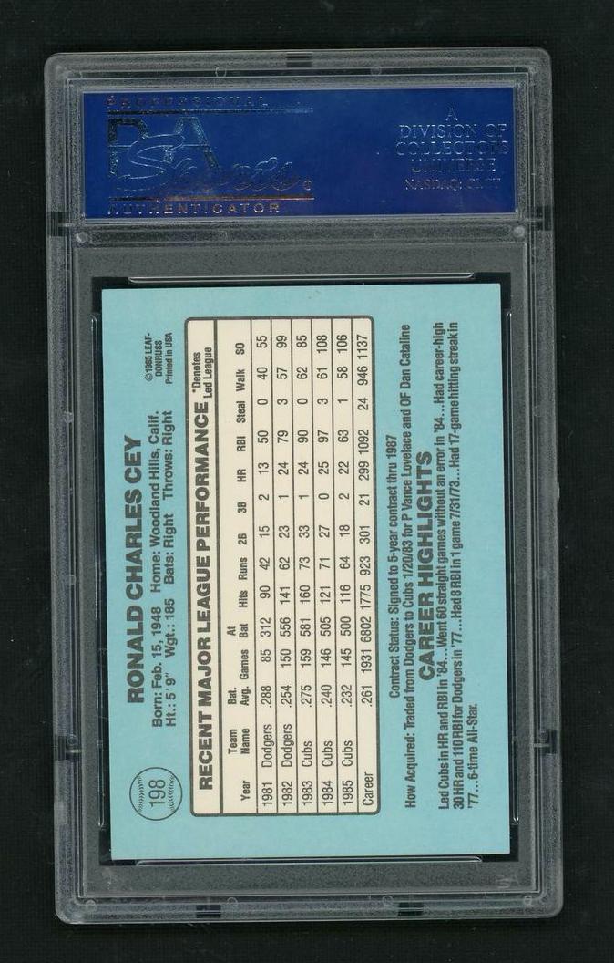 1986 Panini Donruss #198 Ron Cey PSA 10