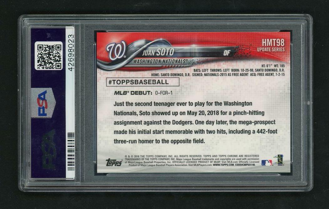 2018 Topps Chrome Update Juan Soto Pink Refractor #HMT98 PSA 10 RC
