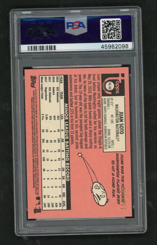 2018 Topps Heritage Chrome Refractor Juan Soto #502 RC PSA 9