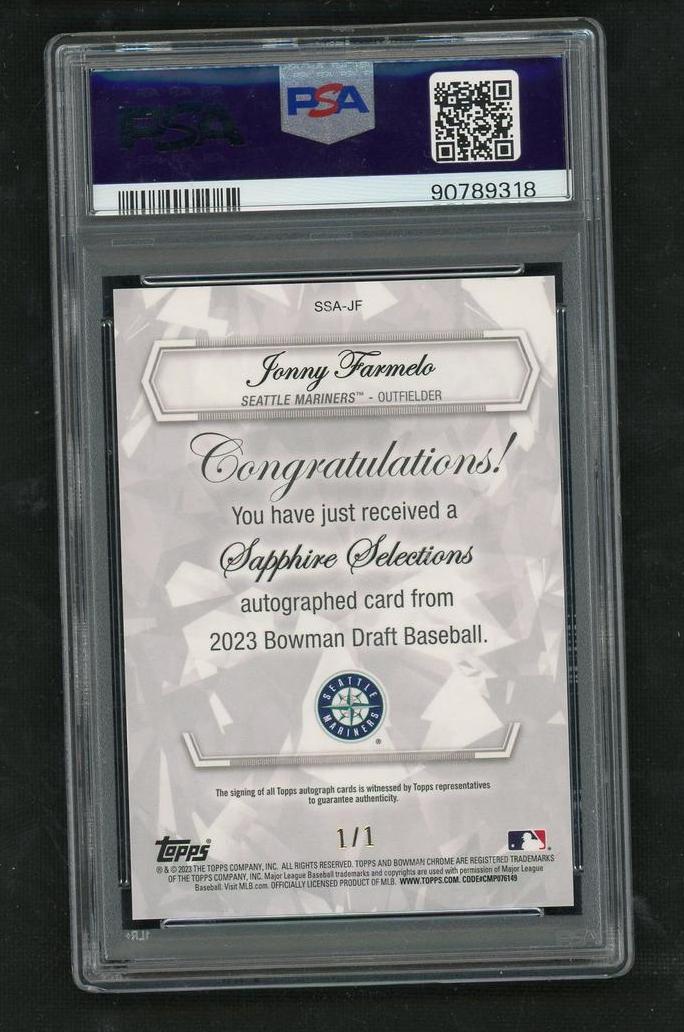 2023 Bowman Draft Sapphire Jonny Farmelo #SSAJF Auto 1/1 PSA 9
